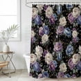 thumbnail image 1 of Country Flowers Small Stall Shower Curtain, Waterproof Shower Curtains for Bathroom, Botanical Purple Blue Floral Black Washable Fabric Bath Curtain for Bathtub Decoration with Hooks 36x72 Inches, 1 of 9