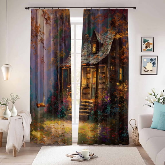 Country Forest Blackout Curtains for Bedroom/Living Room, Pinch Pleated Black Out Curtains, Farmhouse Nature Trees Cabin Starry Sky Room Darkening Window Drapes with Hooks 2 Panels, 39"x70"