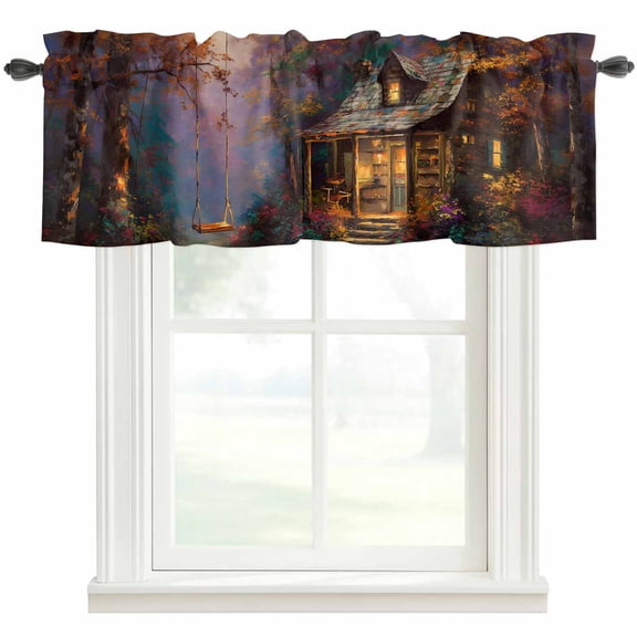 Country Forest Farmhouse Short Window Curtain Valances, Farmhouse Nature Trees Cabin Starry Sky Rod Pocket Kitchen Valances for Living Room Bedroom Bathroom Cafe 42" x 12"