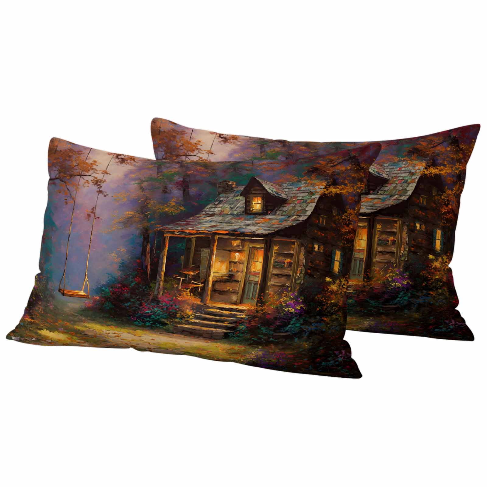 Country Forest Outdoor Waterproof Pillow Covers, Farmhouse Nature Trees ...