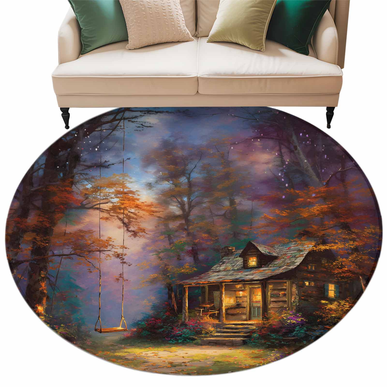 Country Forest Round Area Rug 5ft Washable Large Round Rug for Living ...