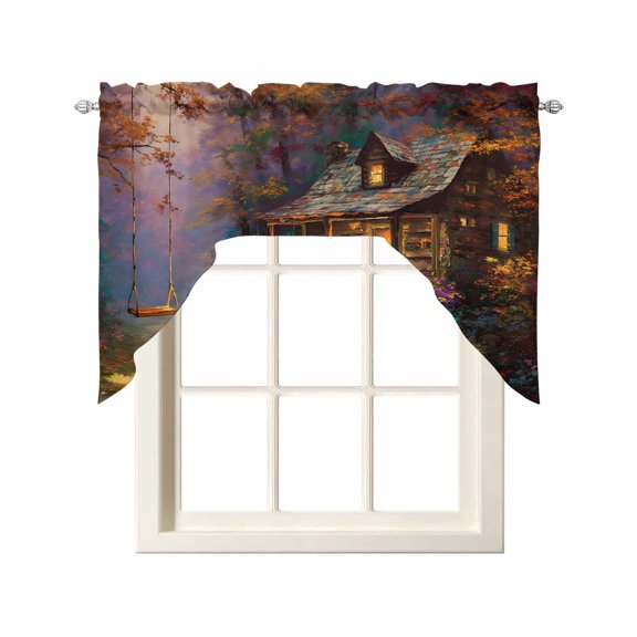 Country Forest Swag Valances for Windows, Small Curtains Drapes, Farmhouse Nature Trees Cabin Starry Sky Kitchen Window Curtains Over Sink Window Treatment Valance for Bedroom/Bathroom 56"x36"