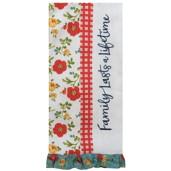 Country Fresh Family Lasts a Lifetime Embroidered Kitchen Tea Towel Cotton