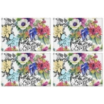 Country Garden Floral Placemats Set of 4, Wrinkle Free Heat Resistant Flax Placemats with Butterfly and Wildflower Bloom for Rustic Dining Table