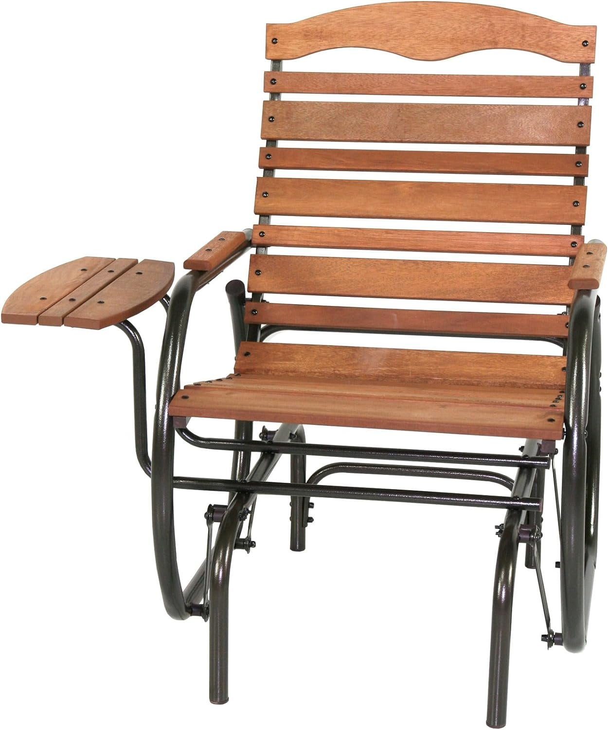 Light Wood and Bronze Metal Outdoor Glider Chair