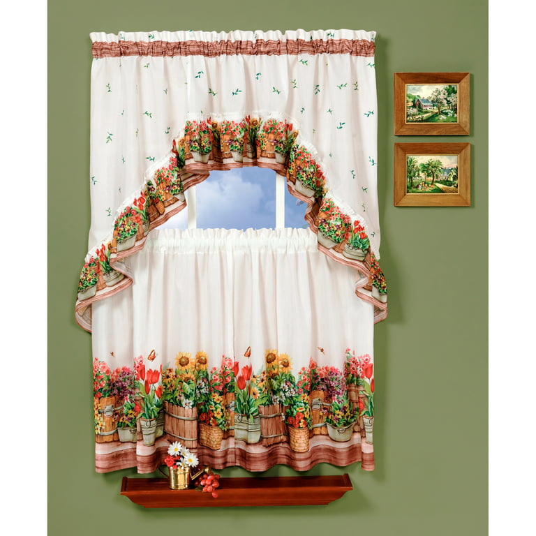 Country Garden Kitchen Curtain Tier Swag Set 24 In Long Com