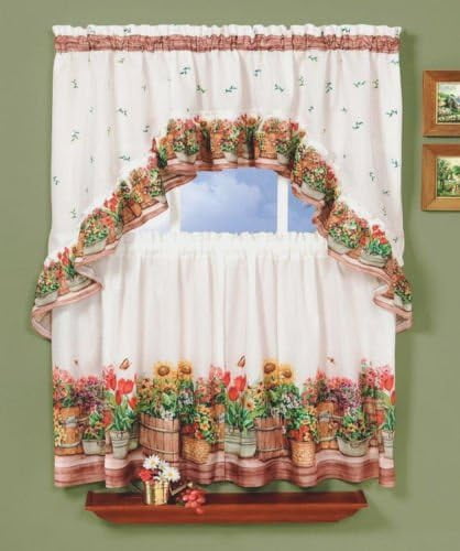 Country Garden Floral Print Polyester Tier and Swag Set