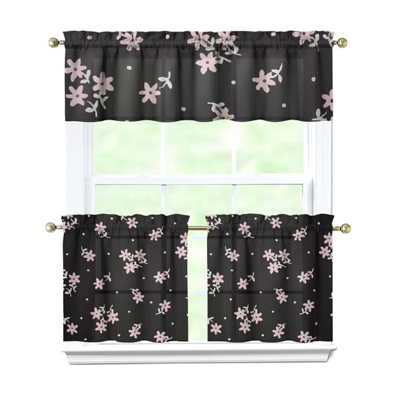 Country Garden Kitchen Curtains Set Floral Bloom Butterfly Botanical Wildflower Watercolor Nature Tier and Valance Rod Pocket Curtains