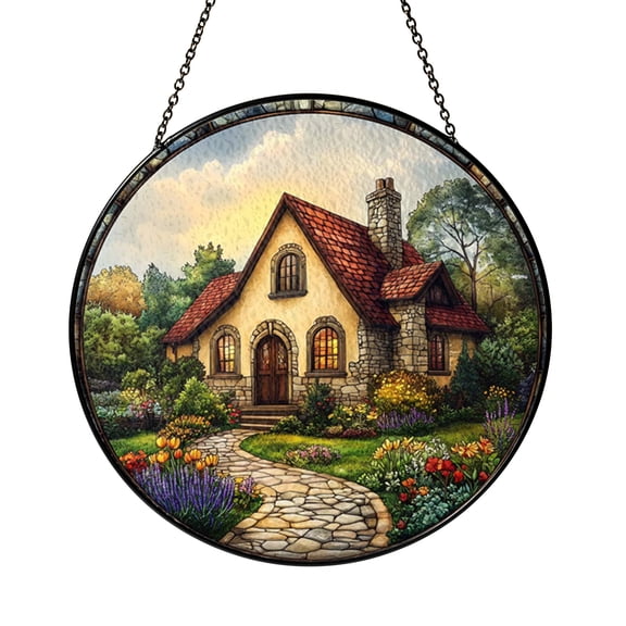 Country Garden Landscape Stained Glass Style Window Art2101