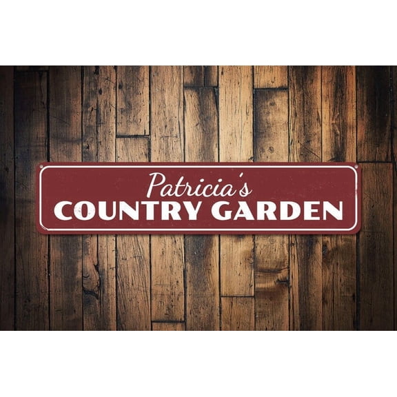 Country Garden Sign Gardener Name Sign Custom Country Gardening Lover Sign Metal Patio Decor Garden Sign - Size: 16 x 4 Inches