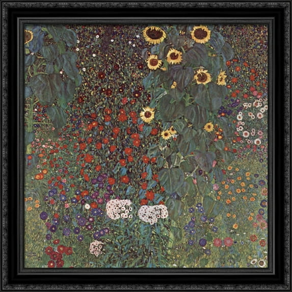 Country Garden with Sunflowers 28x28 Large Black Ornate Wood Framed Canvas Art by Gustav Klimt