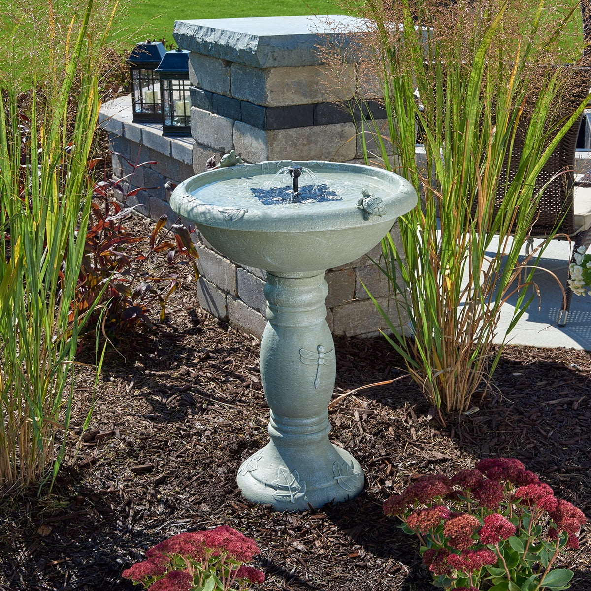 Weathered Remote Country Gardens IntelliSolar Birdbath with Remote - Weathered Stone (1 ...