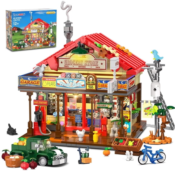 Country General Store Building Set, Vintage Style, 1709 PCS Building Blocks