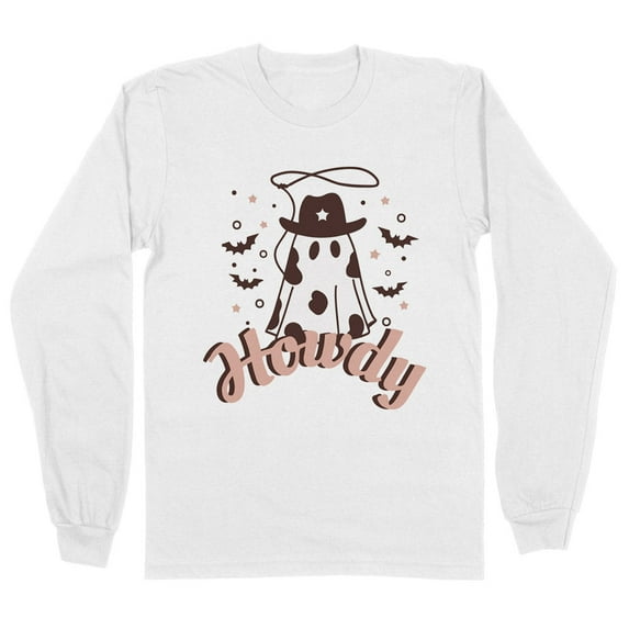 Country Ghost Howdy Long Sleeve Shirt Unisex Small White
