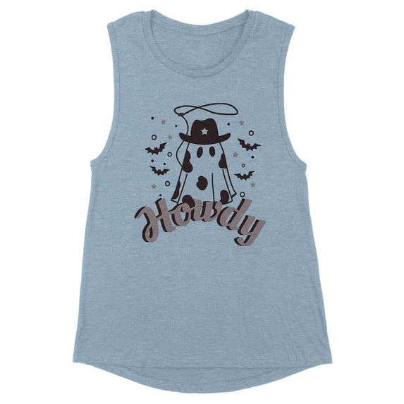 Country Ghost Howdy Women's Muscle Tank Medium Stonewash Denim