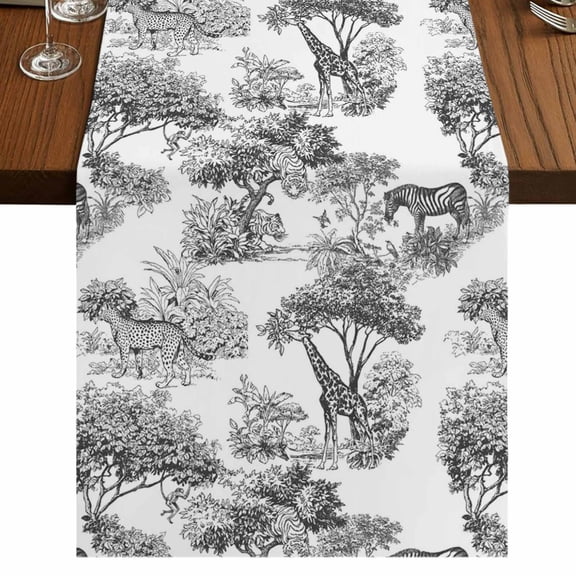 Country Giraffe Burlap Cotton Table Runner 13x48 Inches Long, Vintage Rustic Animals Green Forest Tree Farmhouse Table Runners, Outdoor Dining Tablecloths Decor for Baby Shower/Party/Wedding