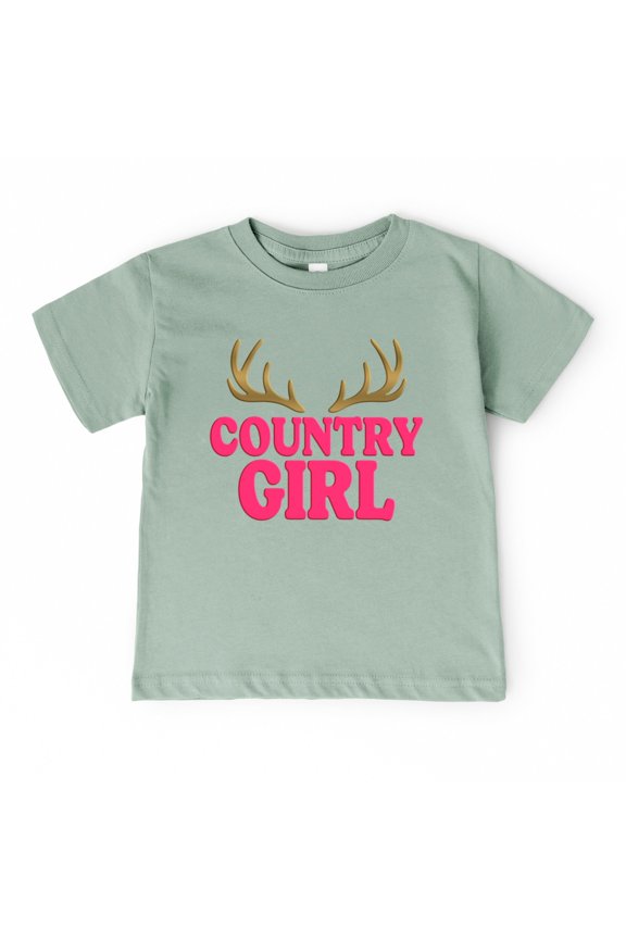 Country Girl Antlers Puff Print  - Toddler Short Sleeve Graphic T-Shirt