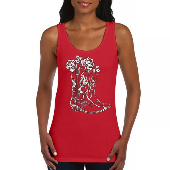 Country Girl Boots Women's Tank Top Vintage Cowgirl Western Floral Southern Rustic Country Style Cute Roses Rodeo