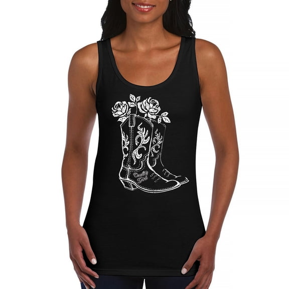 Country Girl Boots Women's Tank Top Vintage Cowgirl Western Floral Southern Rustic Country Style Cute Roses Rodeo