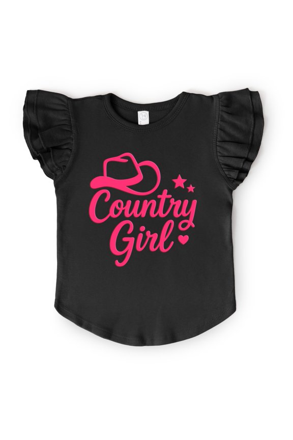 Country Girl Hat Puff Print  - Flutter Sleeve Graphic T-Shirt