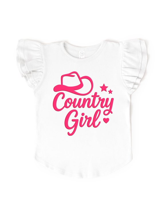 Country Girl Hat Puff Print - Flutter Sleeve Graphic T-Shirt