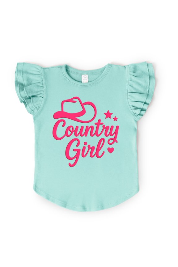 Country Girl Hat Puff Print - Flutter Sleeve Graphic T-Shirt