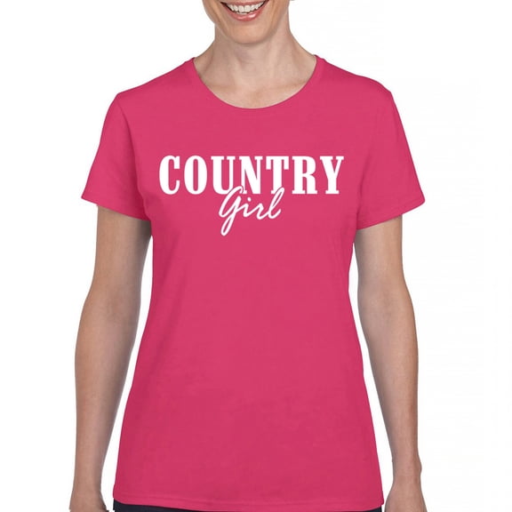 Country Girl Logo T-Shirt Minimalistic Western Style Rodeo Southern Pride Cowgirl Queen Rustic Farm Gift Women's Tee