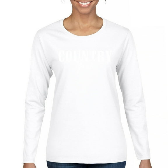 Country Girl Logo Women's Long Sleeve T-shirt Minimalistic Western Style Rodeo Southern Pride Cowgirl Queen Rustic Farm Gift