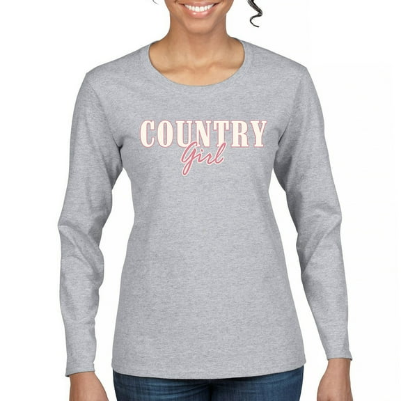 Country Girl Logo Women's Long Sleeve T-shirt Western Rodeo Style Southern Pride Cowgirl Rustic Feminine Farm Life Ranch