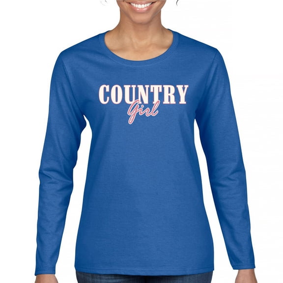 Country Girl Logo Women's Long Sleeve T-shirt Western Rodeo Style Southern Pride Cowgirl Rustic Feminine Farm Life Ranch