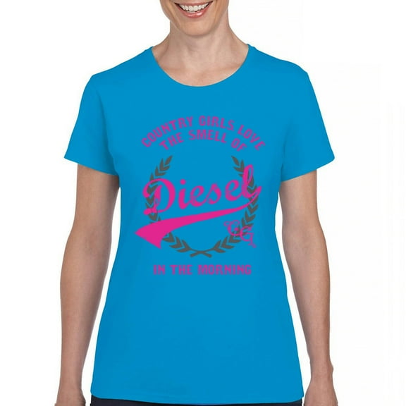 Country Girl Love Smell Of Diesel T-Shirt Pink Truck Fuel Southern Cowgirl Western Rodeo Pride Life Gift Women's Tee