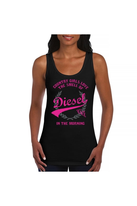 Country Girl Love Smell Of Diesel Women's Tank Top Pink Truck Fuel Southern Cowgirl Western Rodeo Pride Life Gift