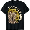 thumbnail image 1 of Country Girl Sunflower Boots Western Countryside Life Funny Creative Graphic T-Shirt Black Large, 1 of 5
