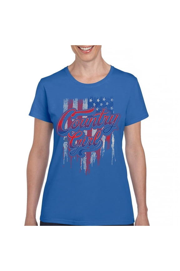 Country Girl USA Flag T-Shirt Patriotic Southern Cowgirl Red White Blue American Pride Life Lovers Gift Women's Tee