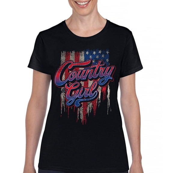 Country Girl USA Flag T-Shirt Patriotic Southern Cowgirl Red White Blue American Pride Life Lovers Gift Women's Tee