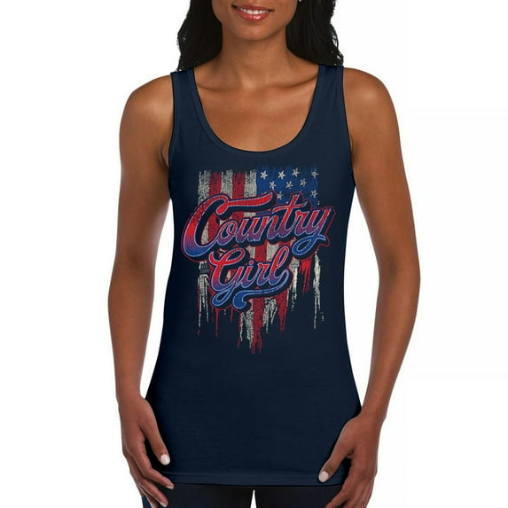 Country Girl USA Flag Women's Tank Top Patriotic Southern Cowgirl Red White Blue American Pride Life Lovers Gift