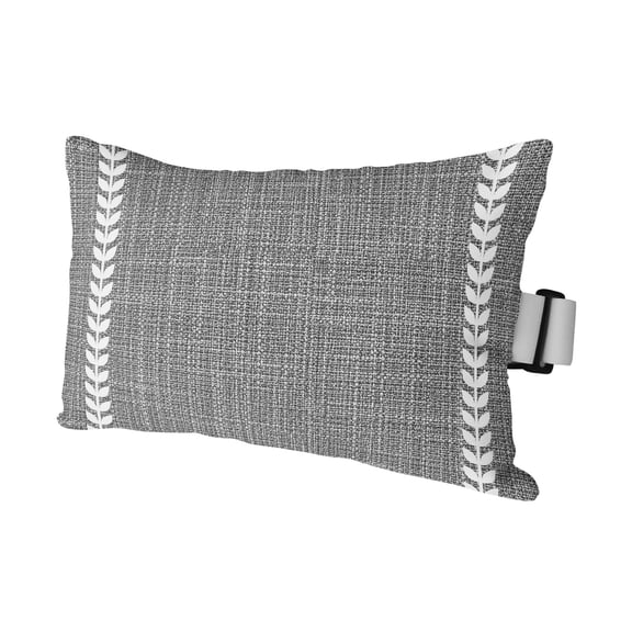 Country Gray Linen Texture Outdoor Pillow for Chaise Lounge Chair,White Braided Leaves Waterproof Headrest Lumbar Pillows with Insert&Elastic Strap for Patio Pool Garden Chairs Decor,1 Pack