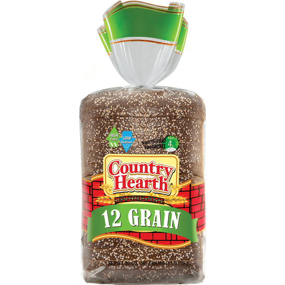 Country Hearth 12 Grain Sandwich Bread Loaf, Sliced, 20 oz, Regular Size, Shelf Stable