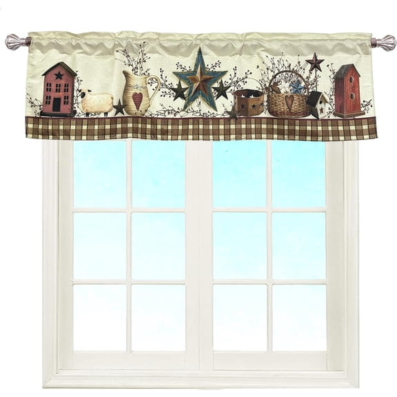 Country Hearts and Stars Window Curtain Valance Blackout for Decorative Privacy Rod Pocket 52 X 16 Inches