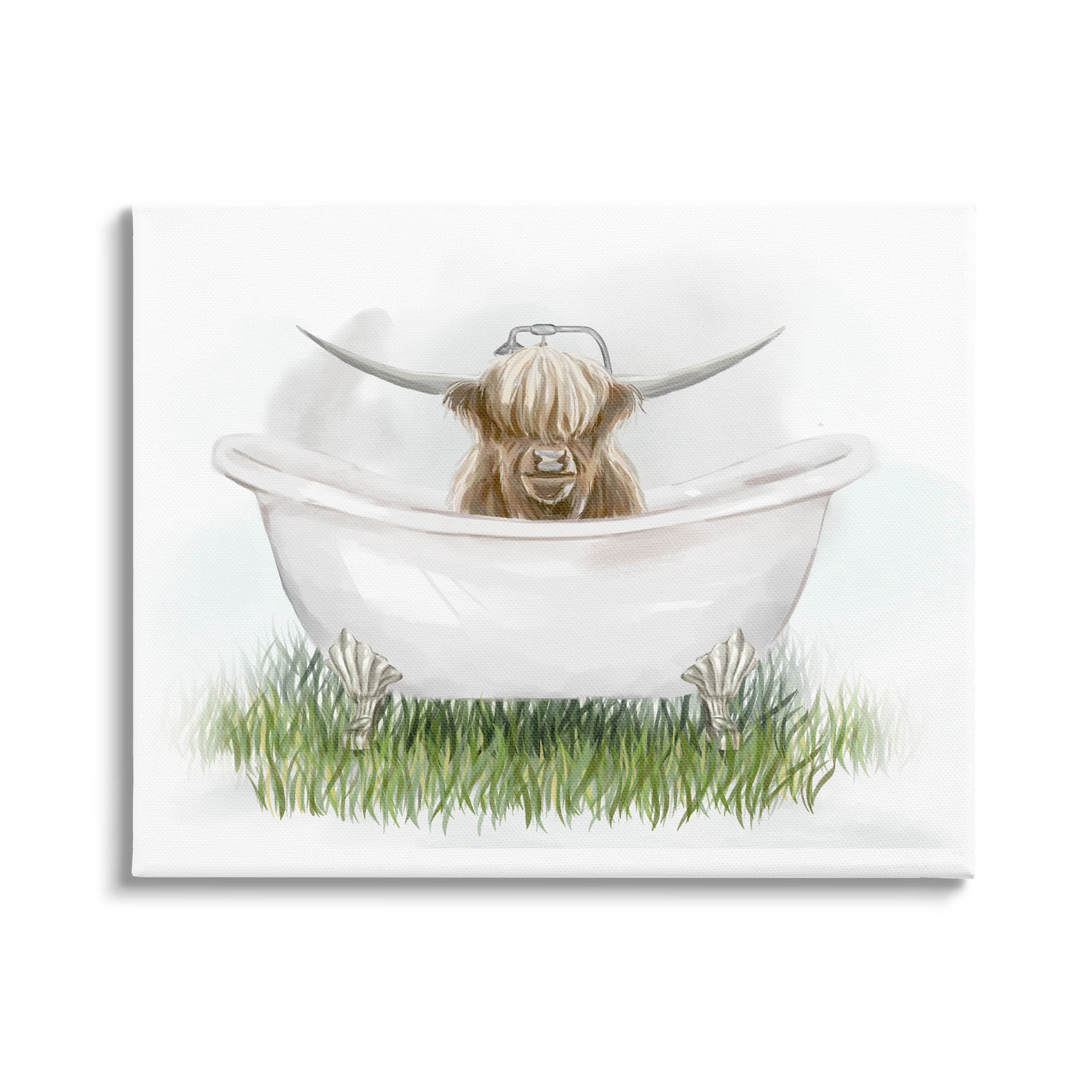 Country Highland Cattle Bathtub Animals & Insects Graphic Art Gallery Wrapped Canvas Print Wall Art