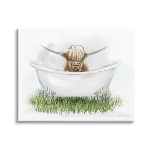 Country Highland Cattle Bathtub Animals & Insects Graphic Art Gallery Wrapped Canvas Print Wall Art