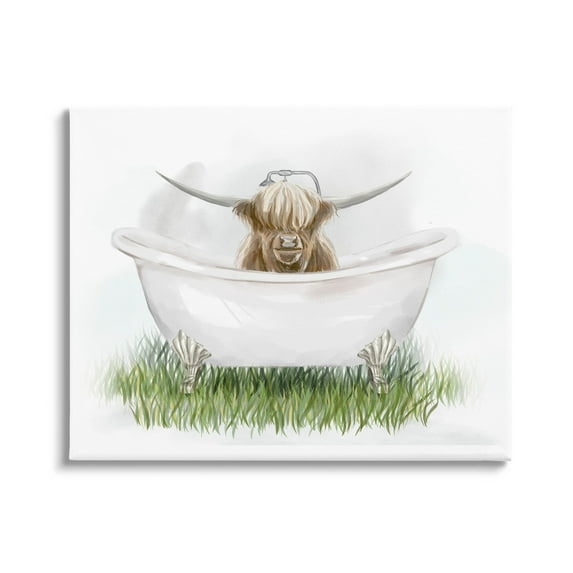 Country Highland Cattle Bathtub Animals & Insects Graphic Art Gallery Wrapped Canvas Print Wall Art