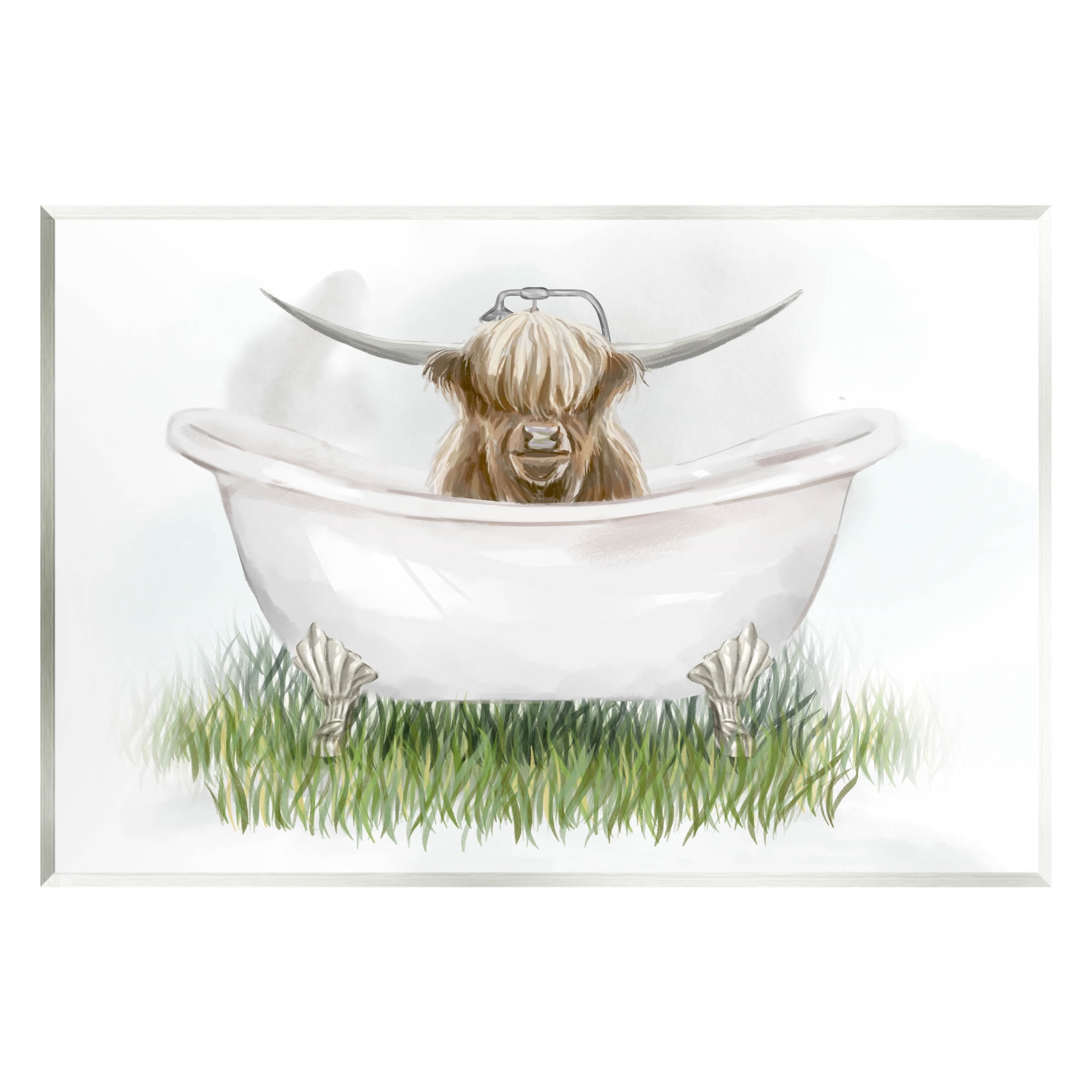 Country Highland Cattle Bathtub Animals & Insects Graphic Art Unframed Art Print Wall Art
