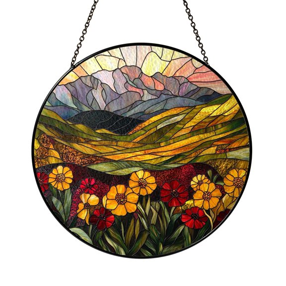 Country Highland Meadow Suncatcher Round Circle Panel Present Decor