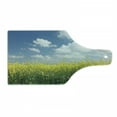 thumbnail image 1 of Country Home Cutting Board, Blooming Rape Field and Clear Sky Clouds Saxony Germany Rustic Eco, Decorative Tempered Glass Cutting and Serving Board, Wine Bottle Shape, Yellow Green Blue, by Ambesonne, 1 of 1
