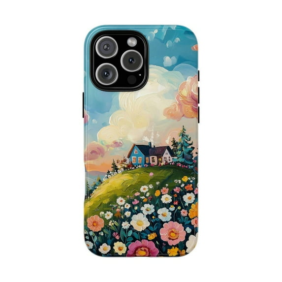 Country Home Summer Wildflowers Rustic Scenic Artistic Illustration Phone Case for iPhone 11 12 13 14 15 16 17 Pro Max