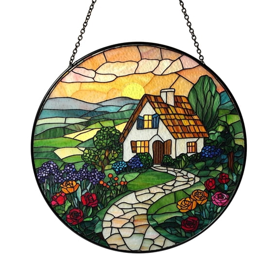 Country Home Window Decor – Stained Glass Style Hanging Art1701