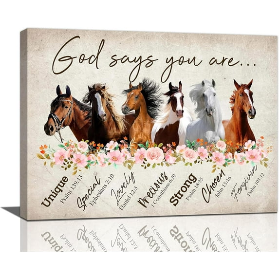 Country Horse Wall Art Farmhouse Horse Pictures Wall Decor Rustic God Says You Are Canvas Painting Artwork Home Decorations for Bathroom Bedroom Living Room Office Framed 16"x12"