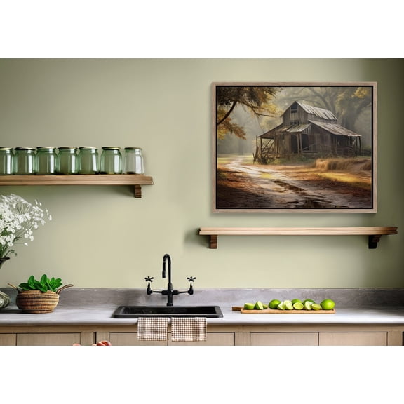 Country House - Countryside Rural Farmhouse Rustic Home Decoration Old Weathered Barn Rustic Time Worn Faded Wood Art, UNFRAMED Size 16x16