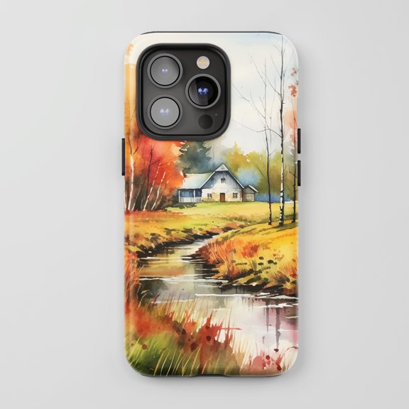 Country House Landscape for All iPhone Series Tough Phone Case Watercolor Art